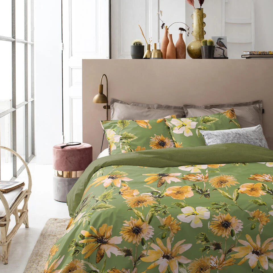 Cinderella Dekbedovertrek Cleo - Katoen - 200x200/220 Cm - Olive Green 2 Cinderella Dekbedovertrek Cleo - Katoen - 200x200/220 Cm - Olive Green - Afbeelding 2