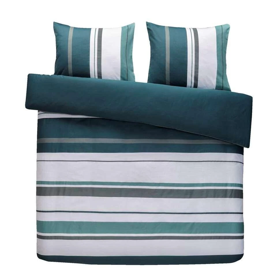 Royal Dekbedovertrek Kalmar Strepen - Wit/groen - 240x200/220 Cm 1 Royal Dekbedovertrek Kalmar Strepen - Wit/groen - 240x200/220 Cm